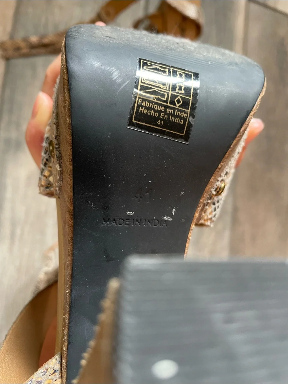 Free People Tan Snake-Print Block Heel Sandals